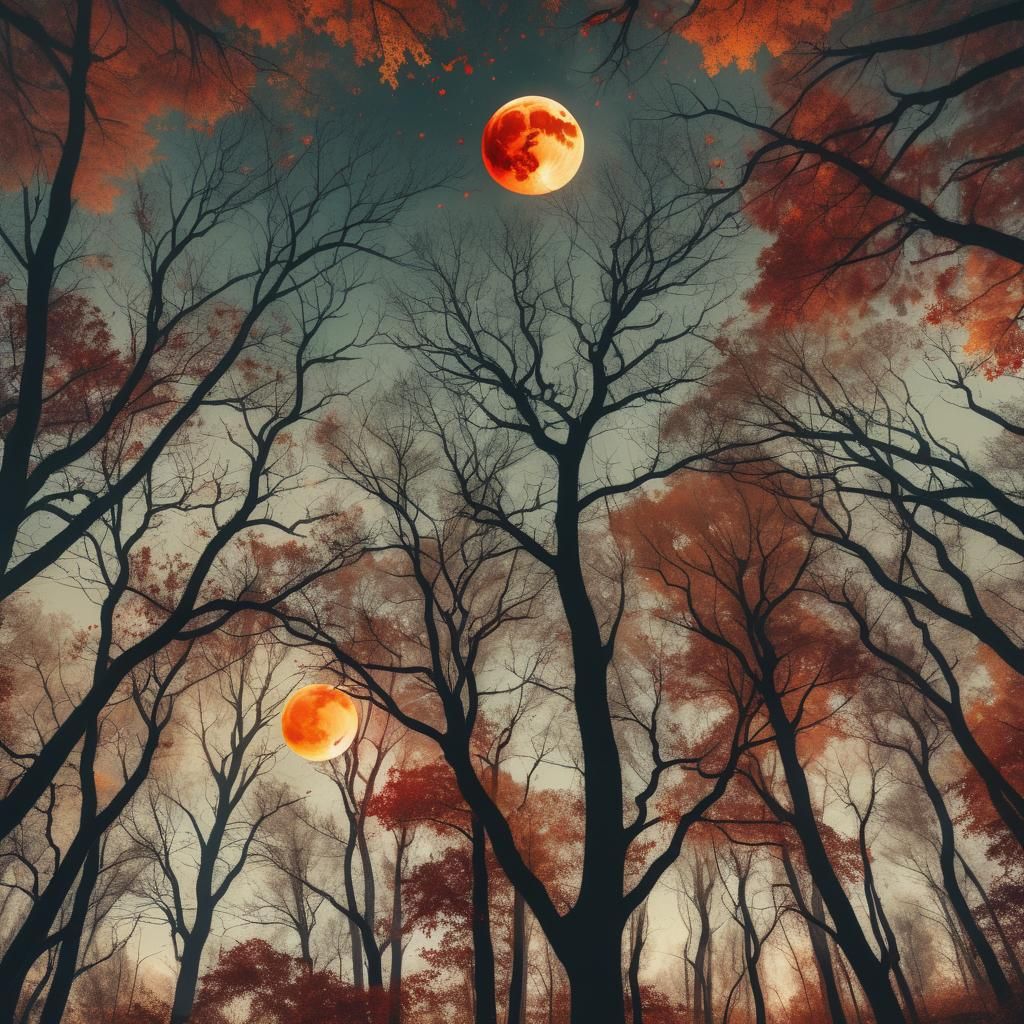 Ethereal Autumn Forest with Blood Moon