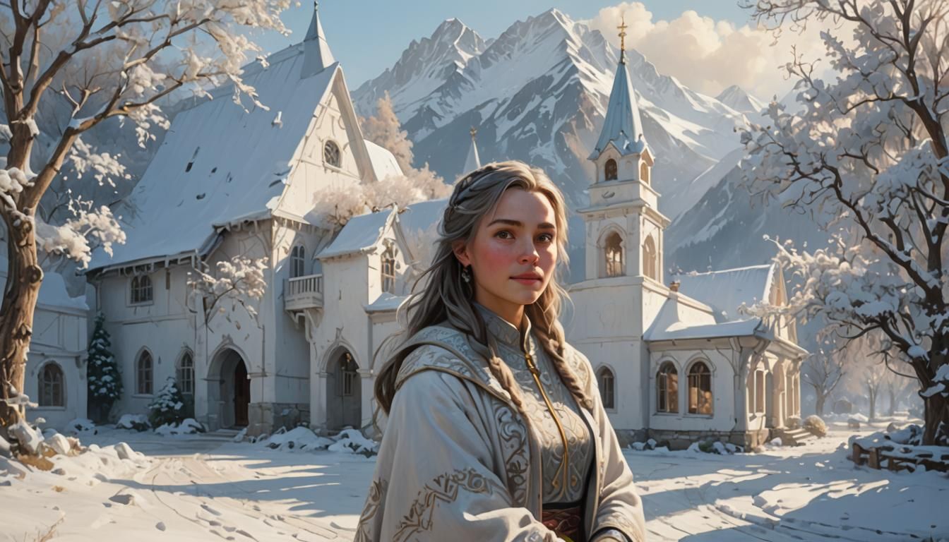 Winter Courtyard View: Hyperdetailed Digital Art