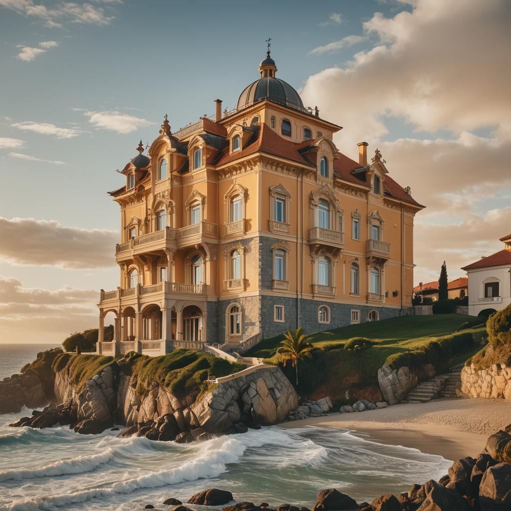 Baroque Villa with Ocean View in Warm Colors