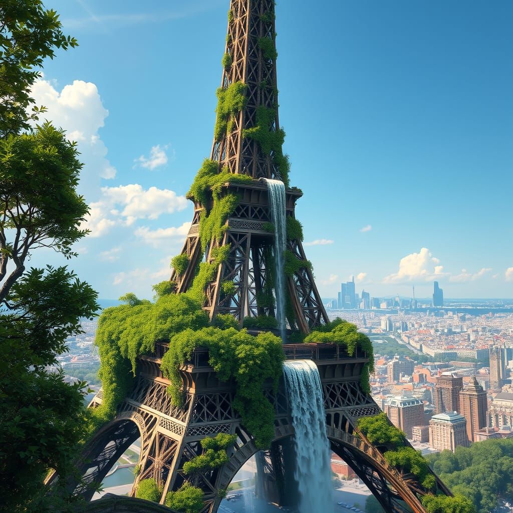 Eiffel Tower Cascading with Greenery