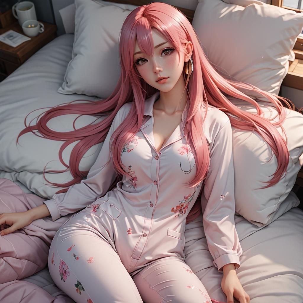 Anime Girl with Pink Hair in 3D Style