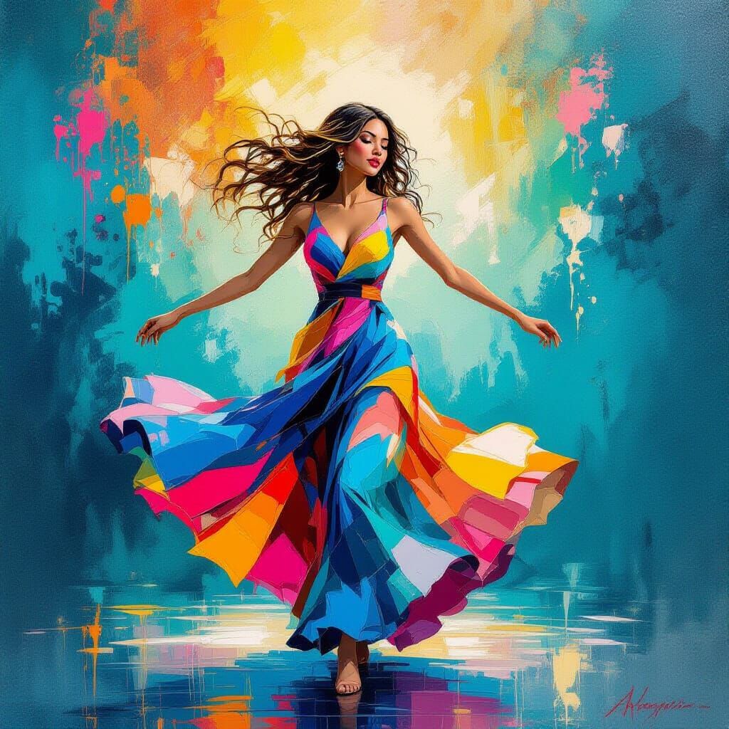 Woman Dancing in Abstract Impasto Style