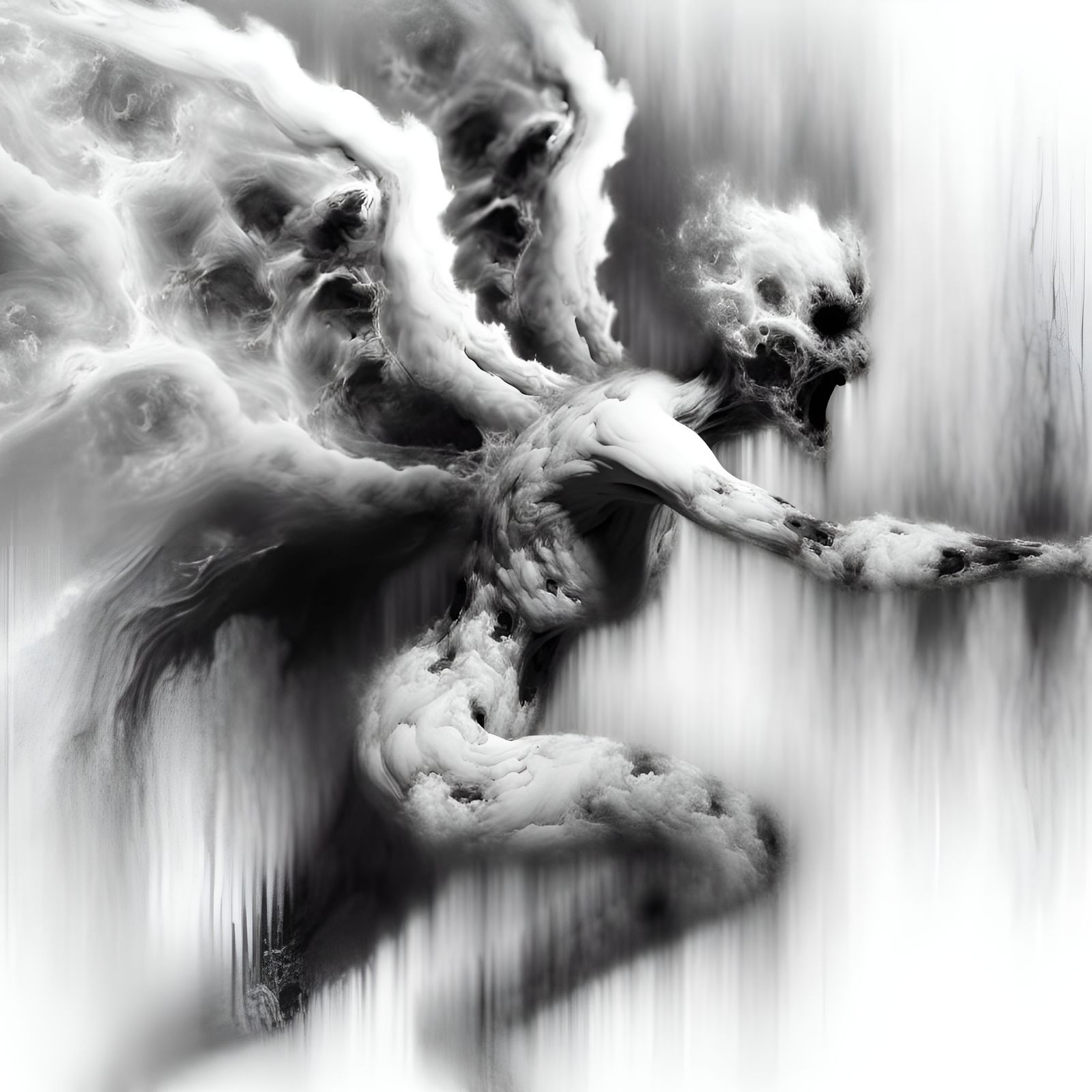 Ethereal Four-Armed Angel in Black and White