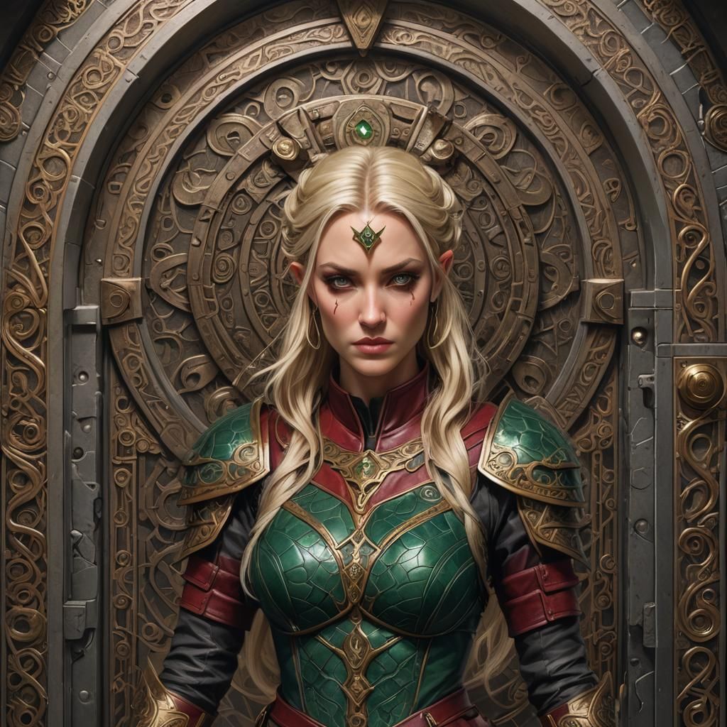 Blonde Rogue Picking Lock in Fantasy Art Style