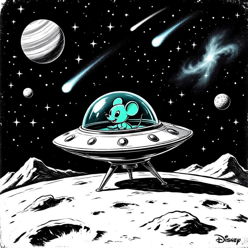 1950s Disney Style Animation: Alien Spaceship with Mouse on ...