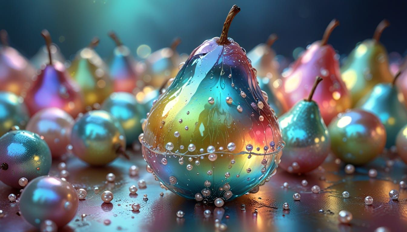 Surreal Transparent Pear in Dreamlike World