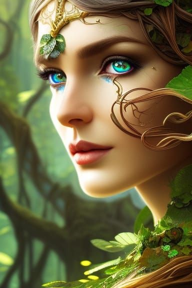 Enchanting Elf Woman Portrait in Forest