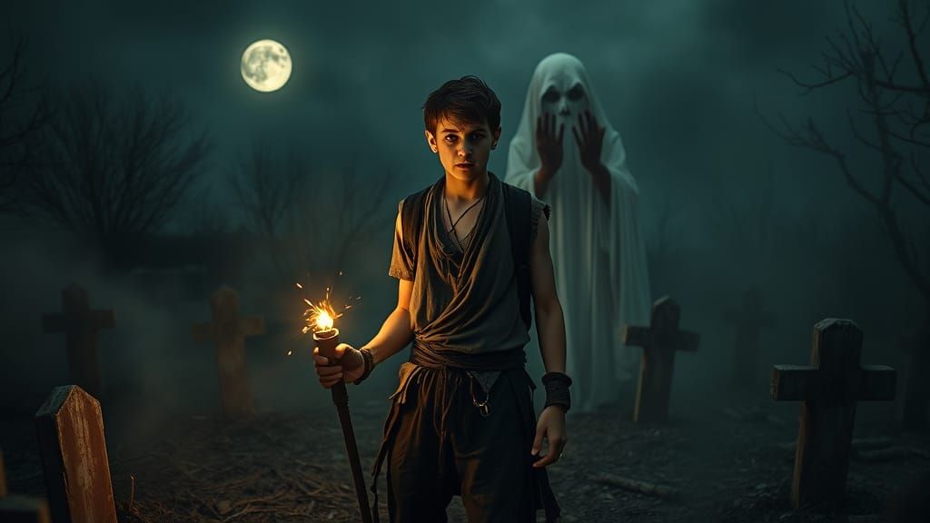 Terrified Man in Gothic Cremation Ground