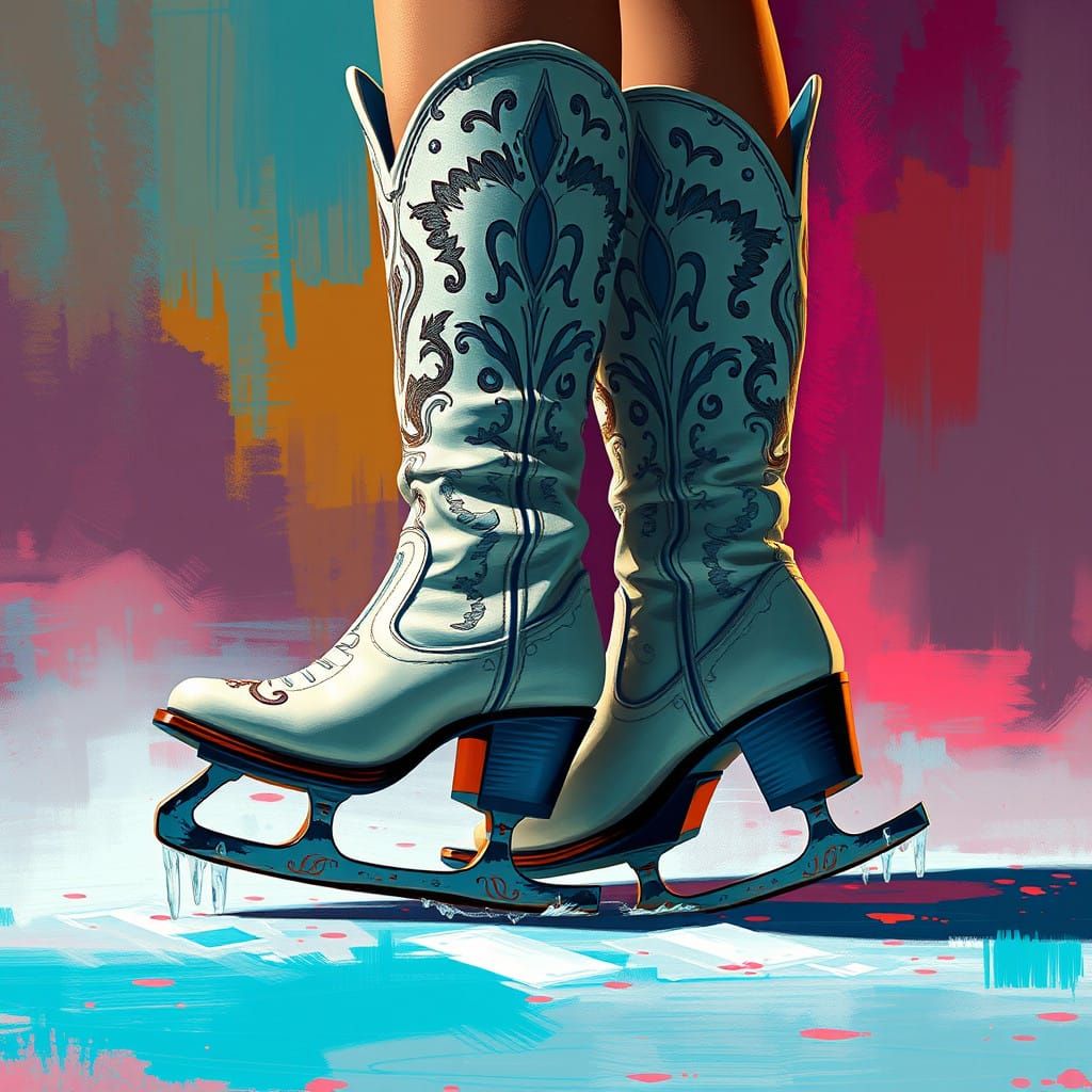 Ethereal Cowboy Boots Meet Ice Skates in Vibrant Fantasy Sce...