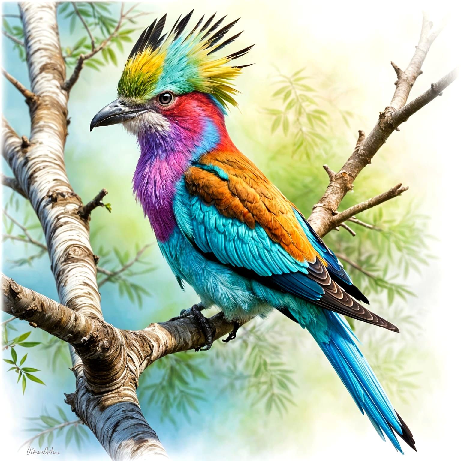 Colorful Lilac-Breasted Roller in Airbrush Style