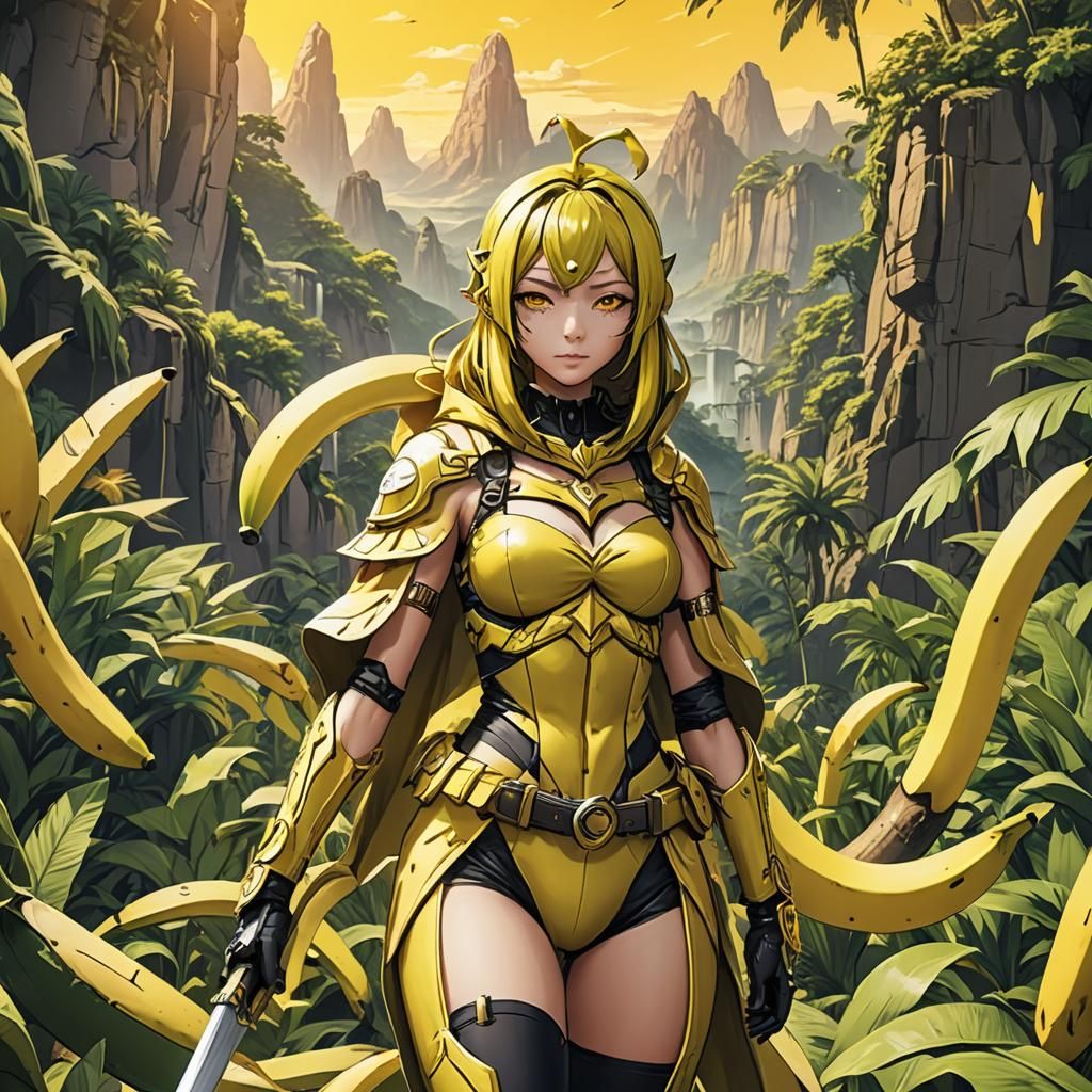 Banana Warrior Cosplayer with Glowing Sword