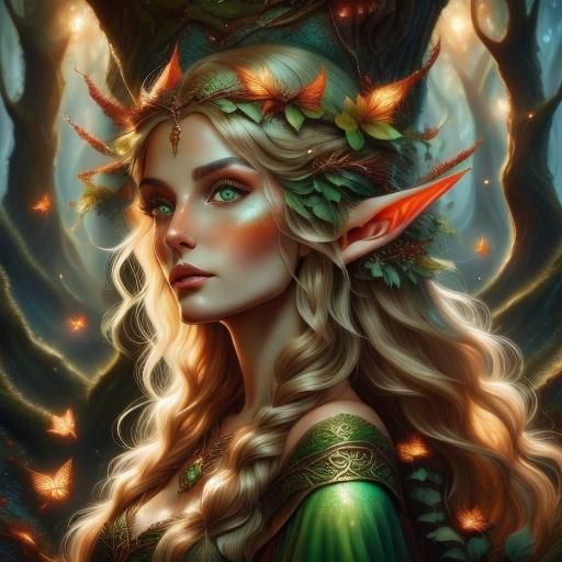 Elven Druids Caring for Animals in Autumnal Forest