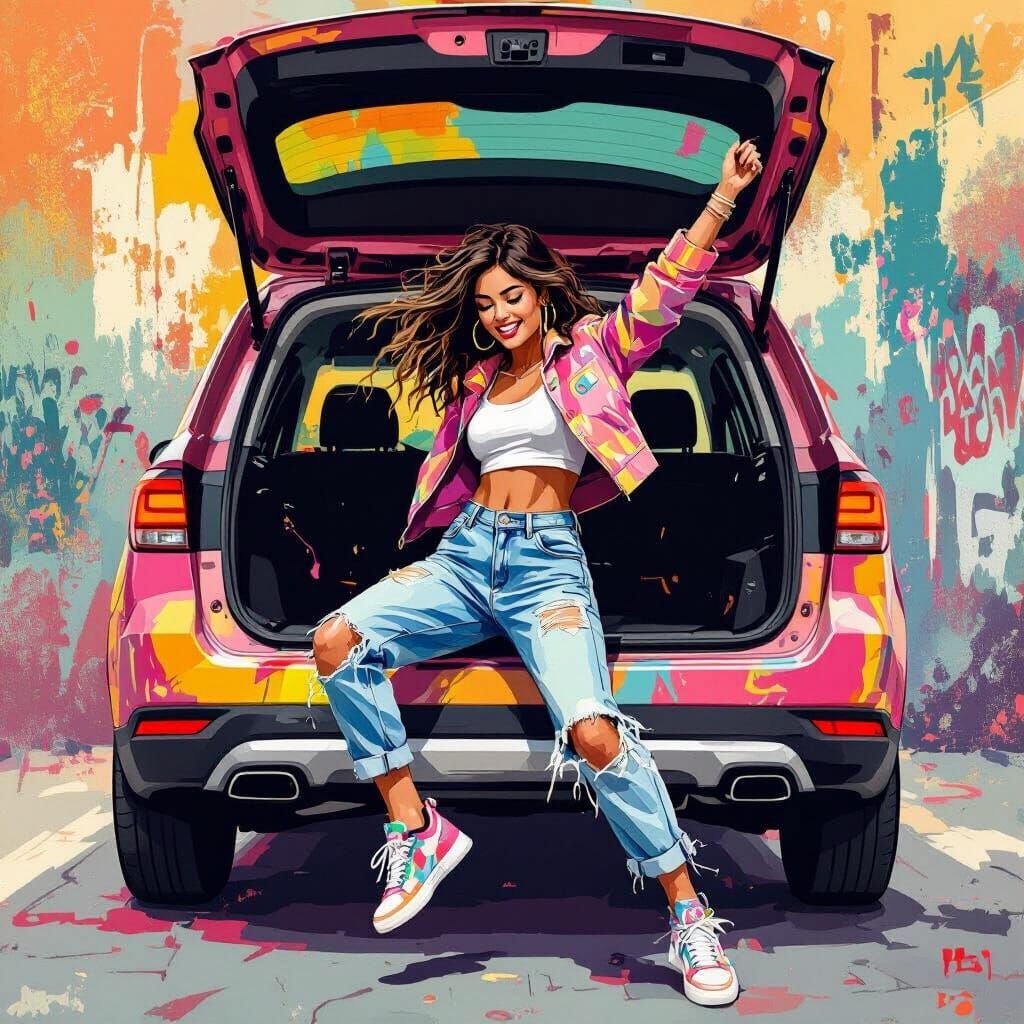 Energetic Street Art Dance Scene in Car Trunk