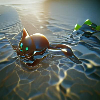 WaterCat Swimming in the Sea in 3D