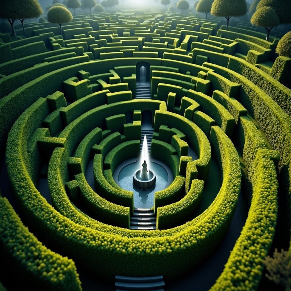 Seashell Hedge Maze with Central Fountain