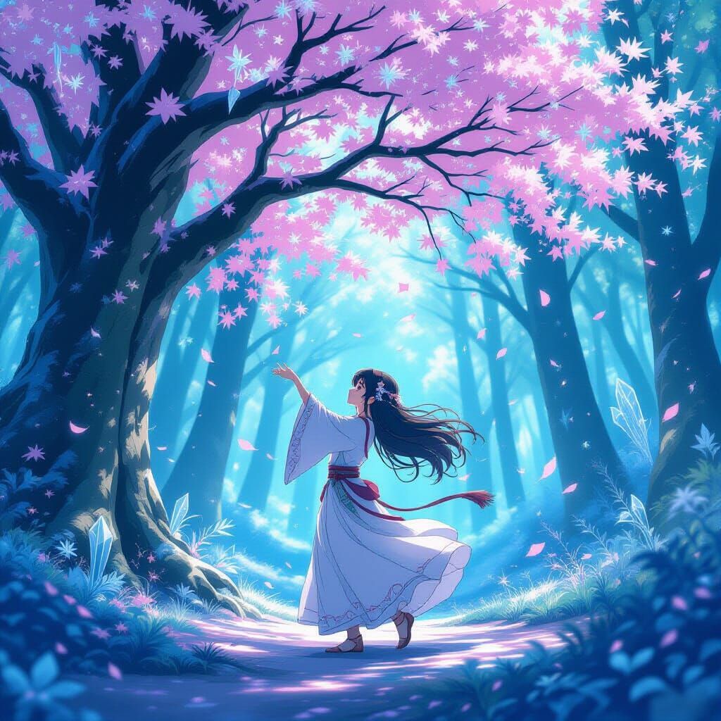 Lion-Eared Druid Dances Under Sakura Tree