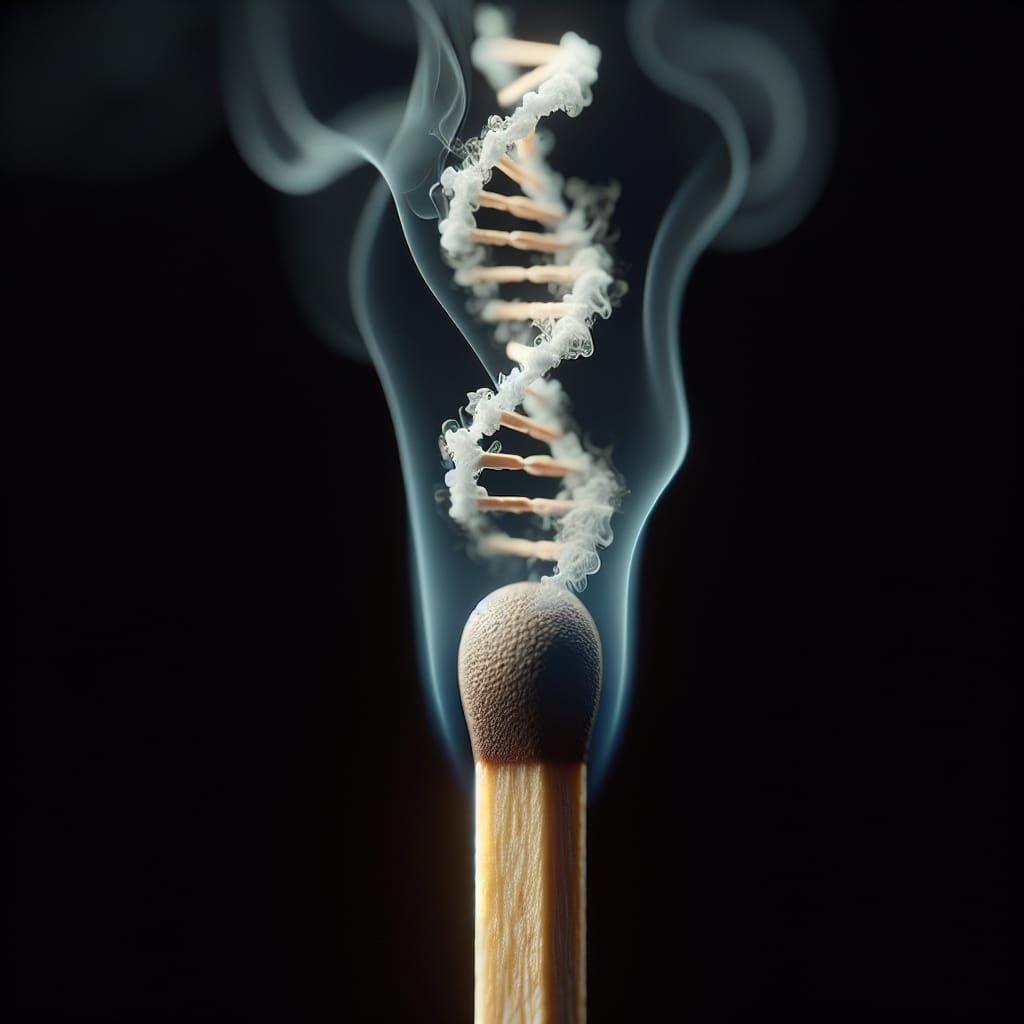 Ethereal DNA Sequence Ascending from Burning Match