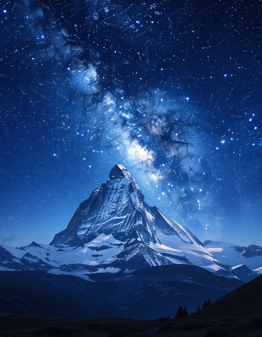 Majestic Mountain Peak Under Starry Night Sky