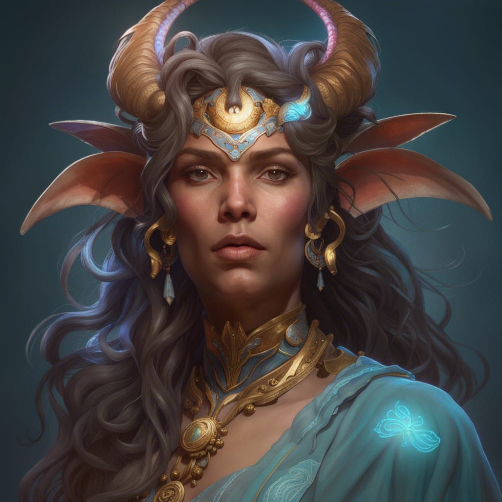 Detailed Capricorn Portrait in Art Nouveau Style