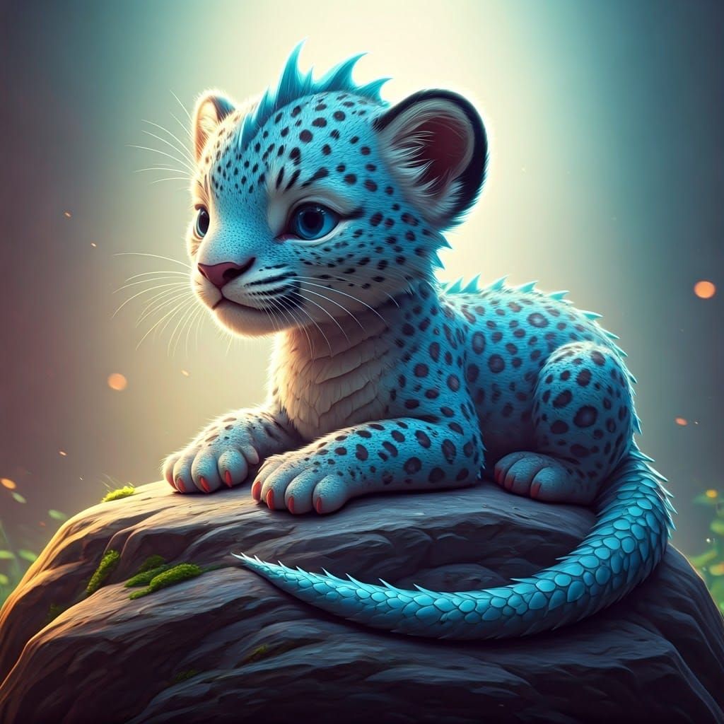 Mystical Light Blue Dragon Leopard Hybrid in 3D Digital Art