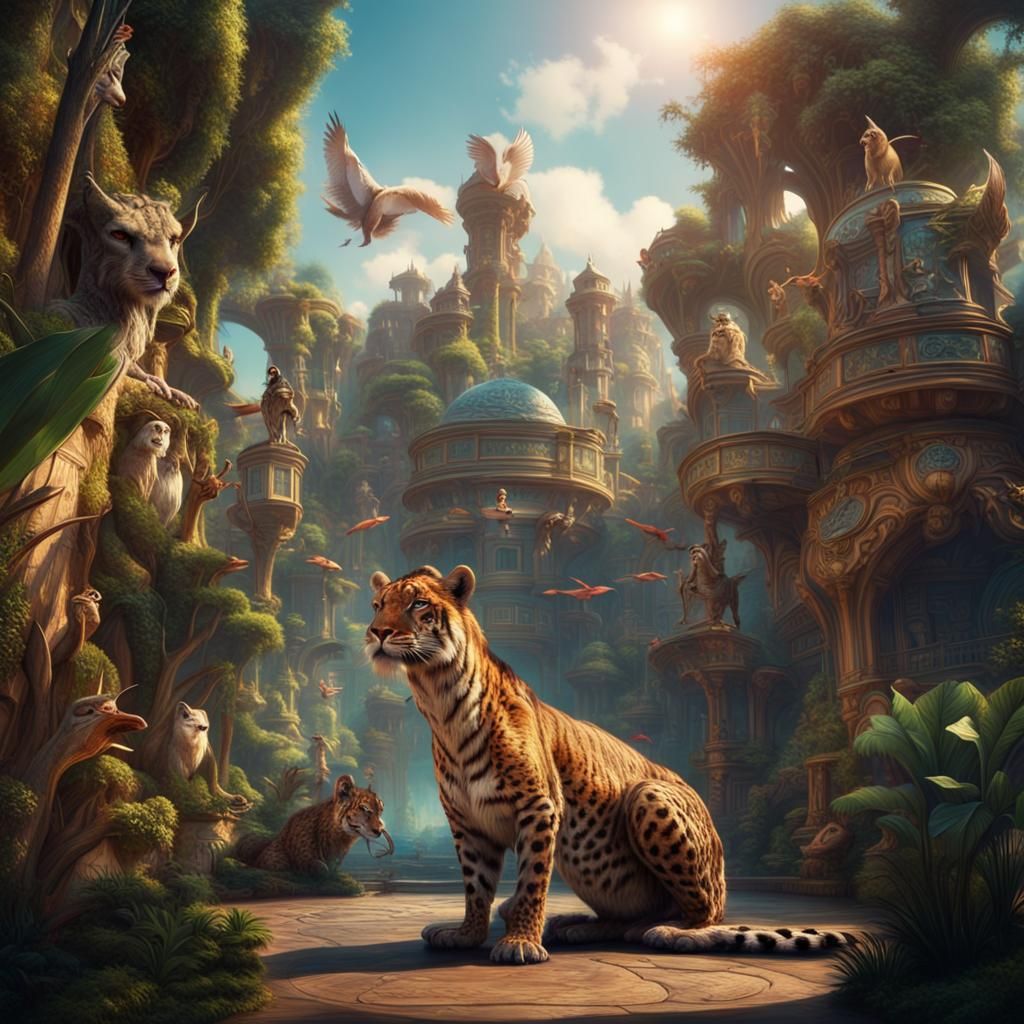 Epic Digital Matte Painting of an Exotic Animal Theme Park