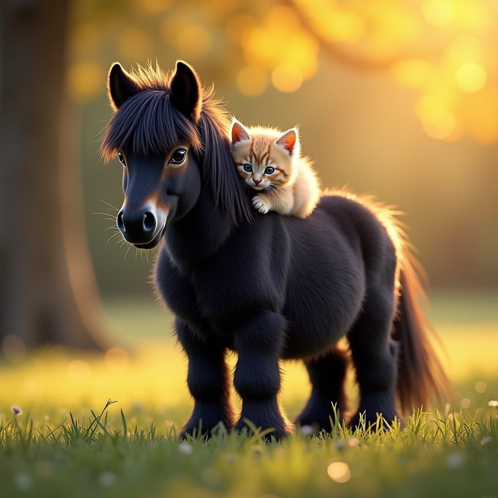 Shetland Pony with Kitten in Splash Art Style