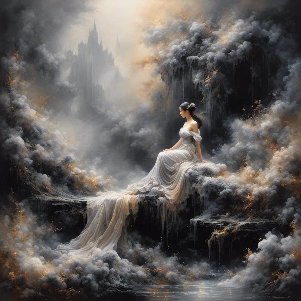 Dreamlike Asian Android in Ink Wash Style