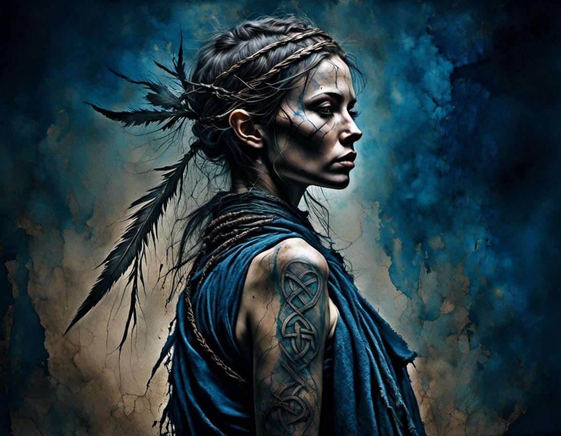 Pictish Warrior Woman with Blue Tattoos