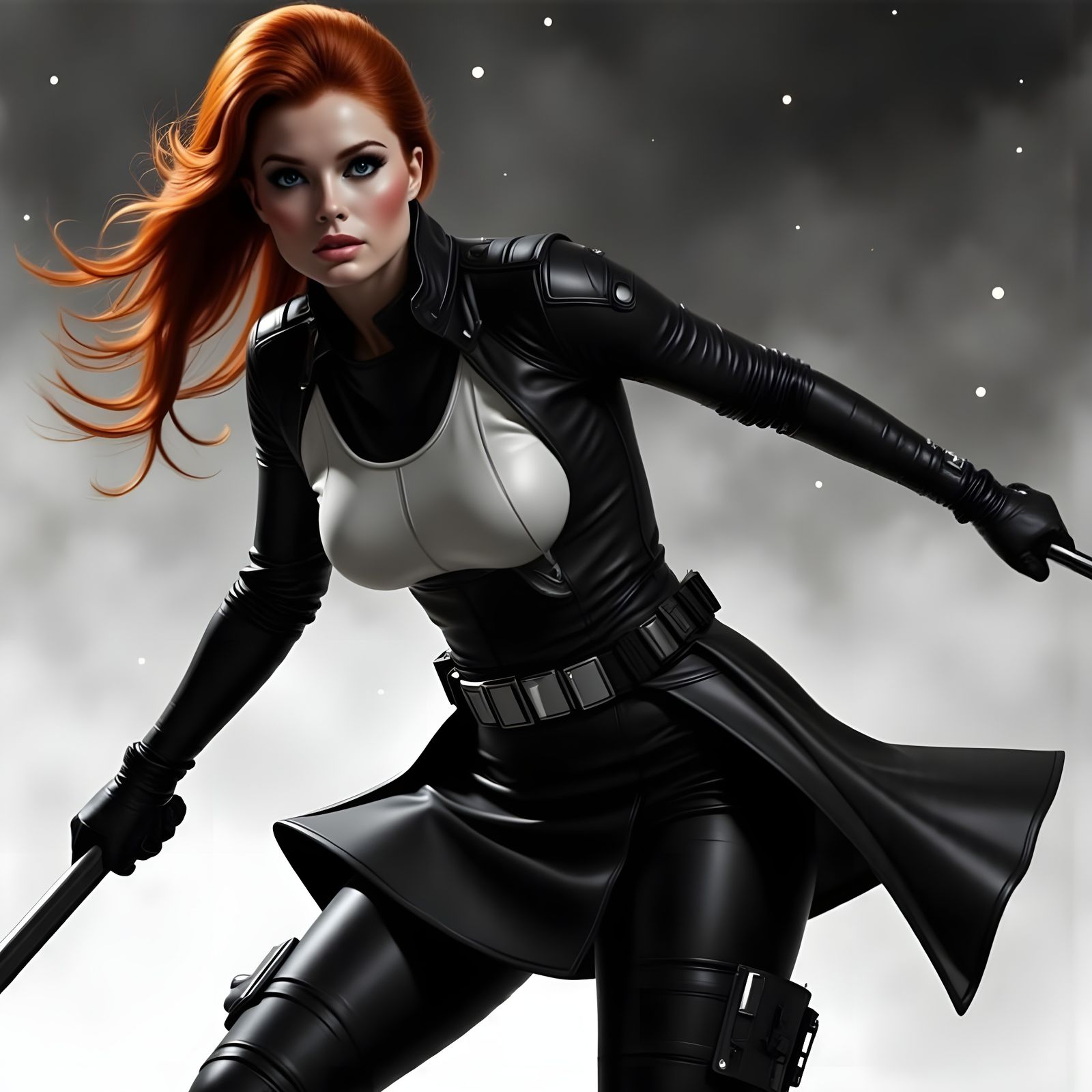 Dynamic Space Soldier Concept Art with Batons