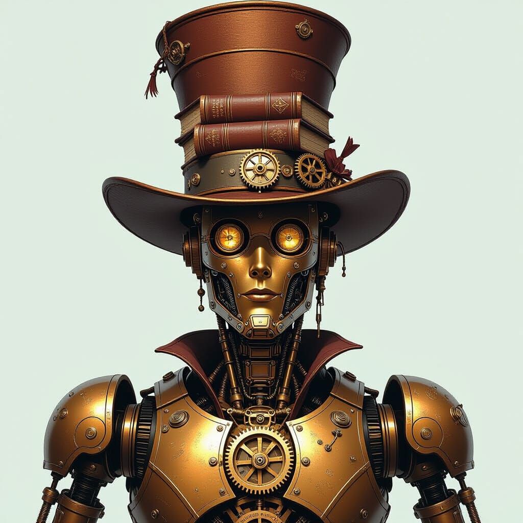 Majestic Steampunk Automaton with Tome Hat