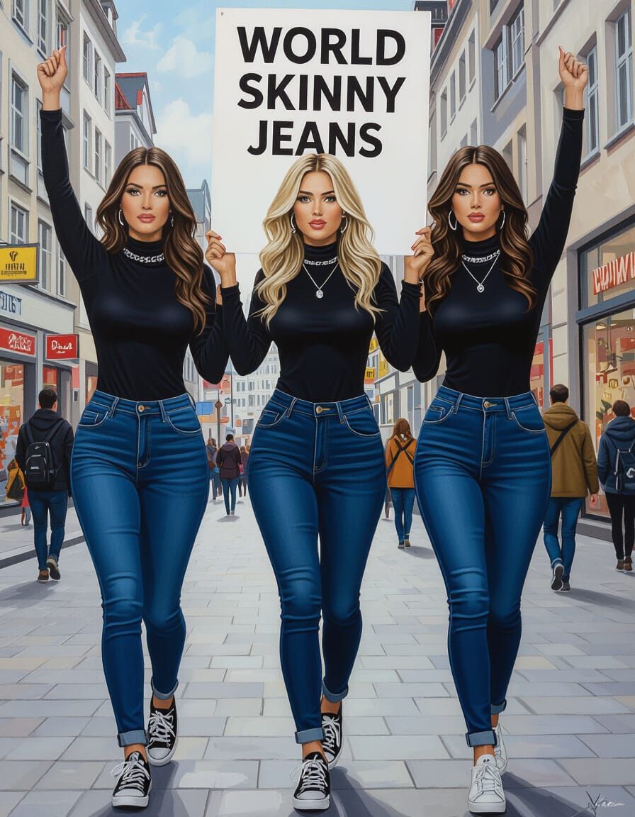 Women Celebrate Skinny Jeans Day in German City Oil Painting