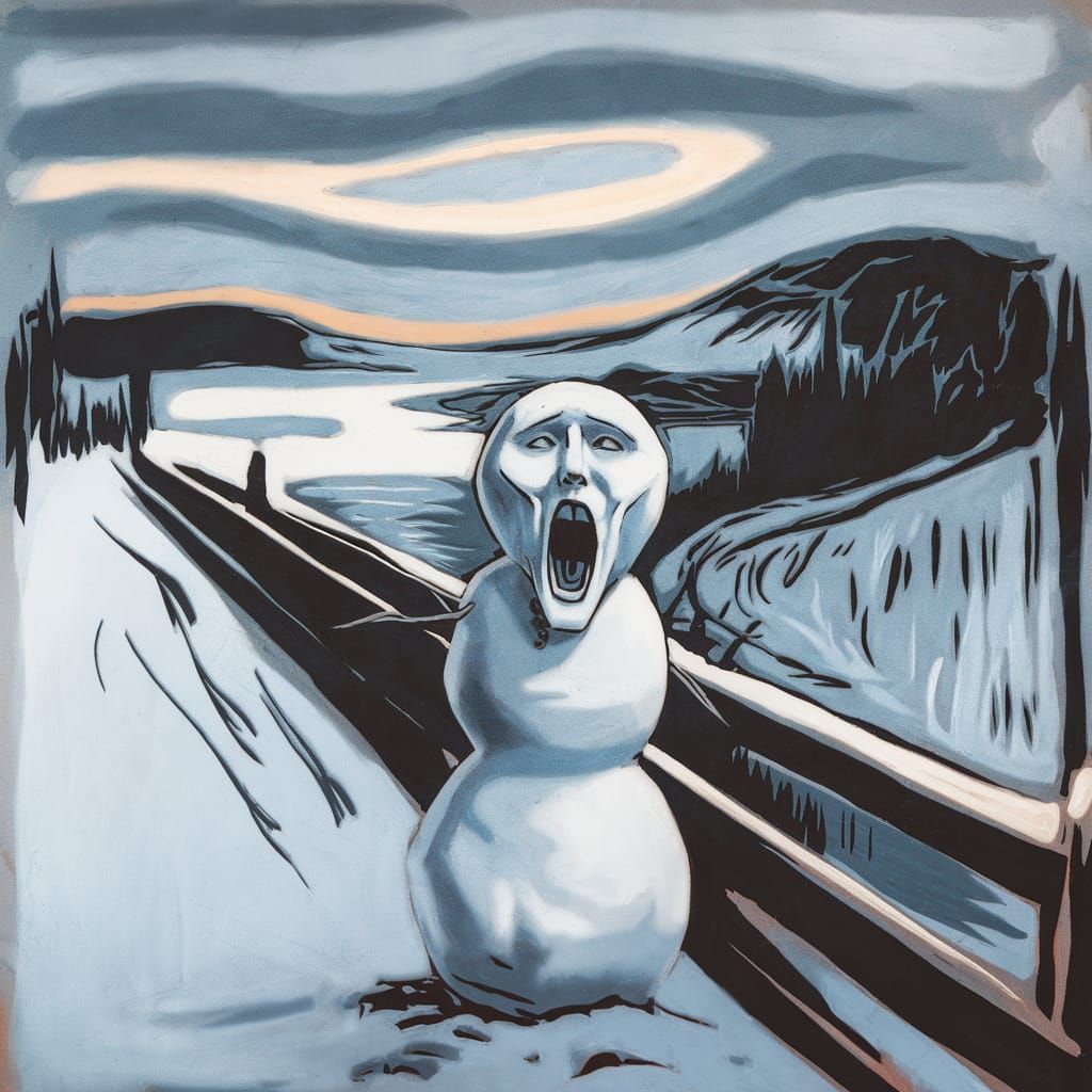 Screaming Snowman in a Melancholic Landscape