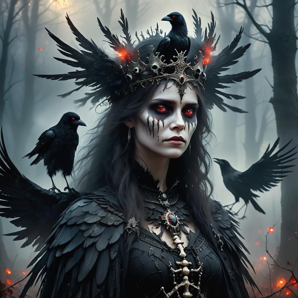 Ethereal Dark Fantasy Queen with Crow Wings