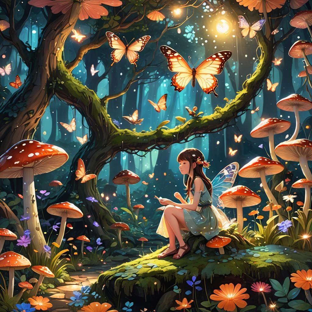 DDD in Enchanted Garden, Miyazaki-Inspired Digital Art