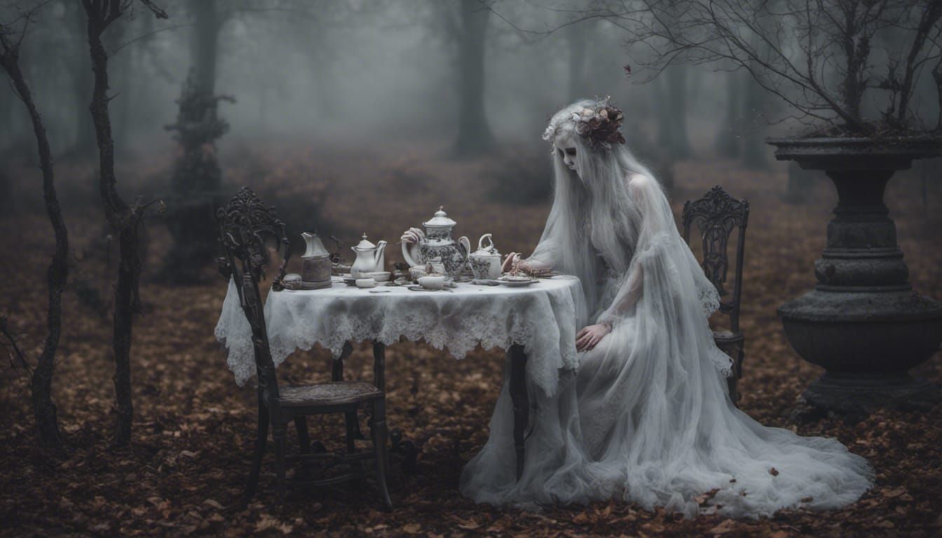 Victorian Ghost Tea Party in Gothic Garden