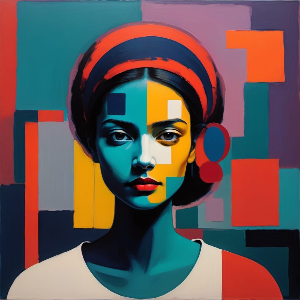 Abstract Woman Portrait in Bold Rothko Color Blocks