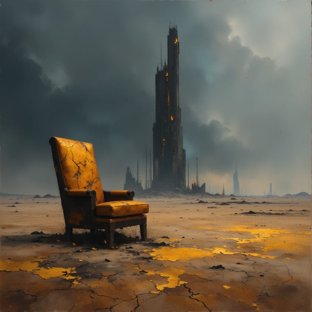 Abandoned Armchair in Dystopian Desert Landscape