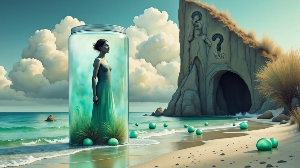 Surreal Visionary Submerged in Dreamlike Oceanic Landscape