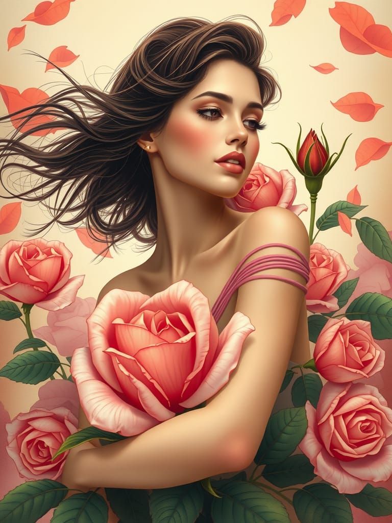 Ethereal Woman Emerges from Blooming Rose
