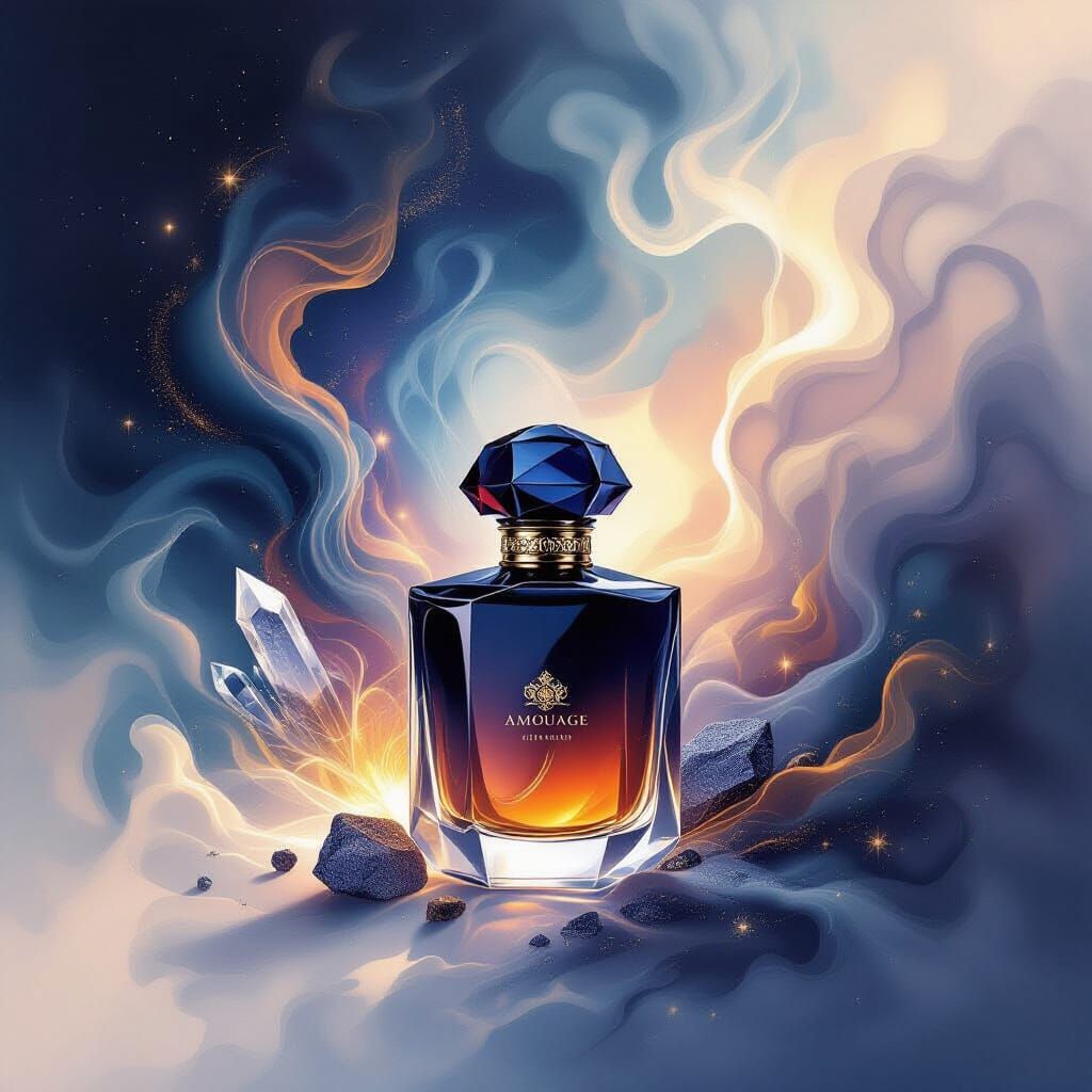 Mystical Indigo and Amber Nebulae with Incense and Smoke