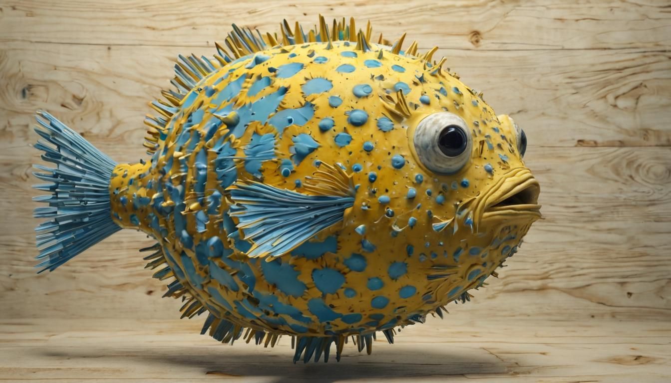 Giant Puffer Fish in Woodcut Style, Horror Aesthetic