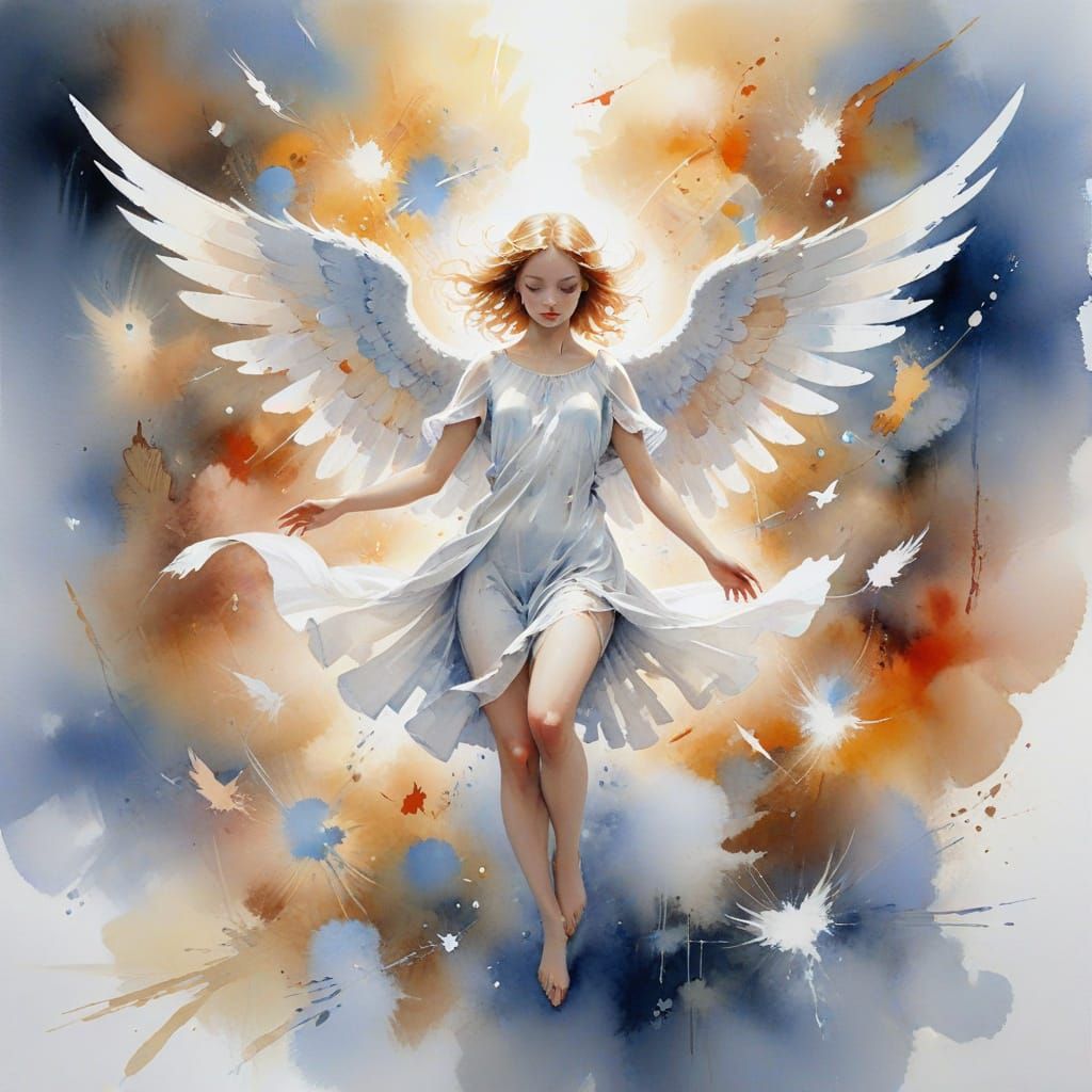 Angel Descending: Ethereal Watercolour Painting
