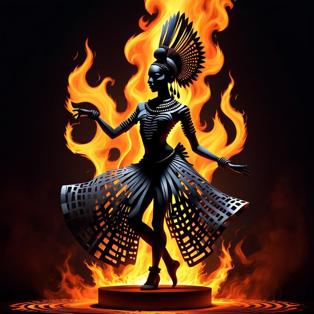 Tribal Voodoo Dancer in Fire, 3D Sculpture
