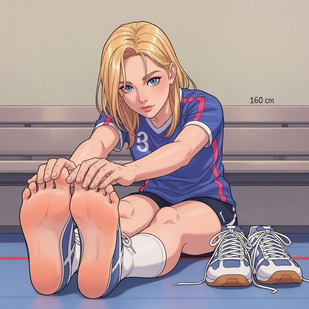 Young Handball Player Stretching on Bench