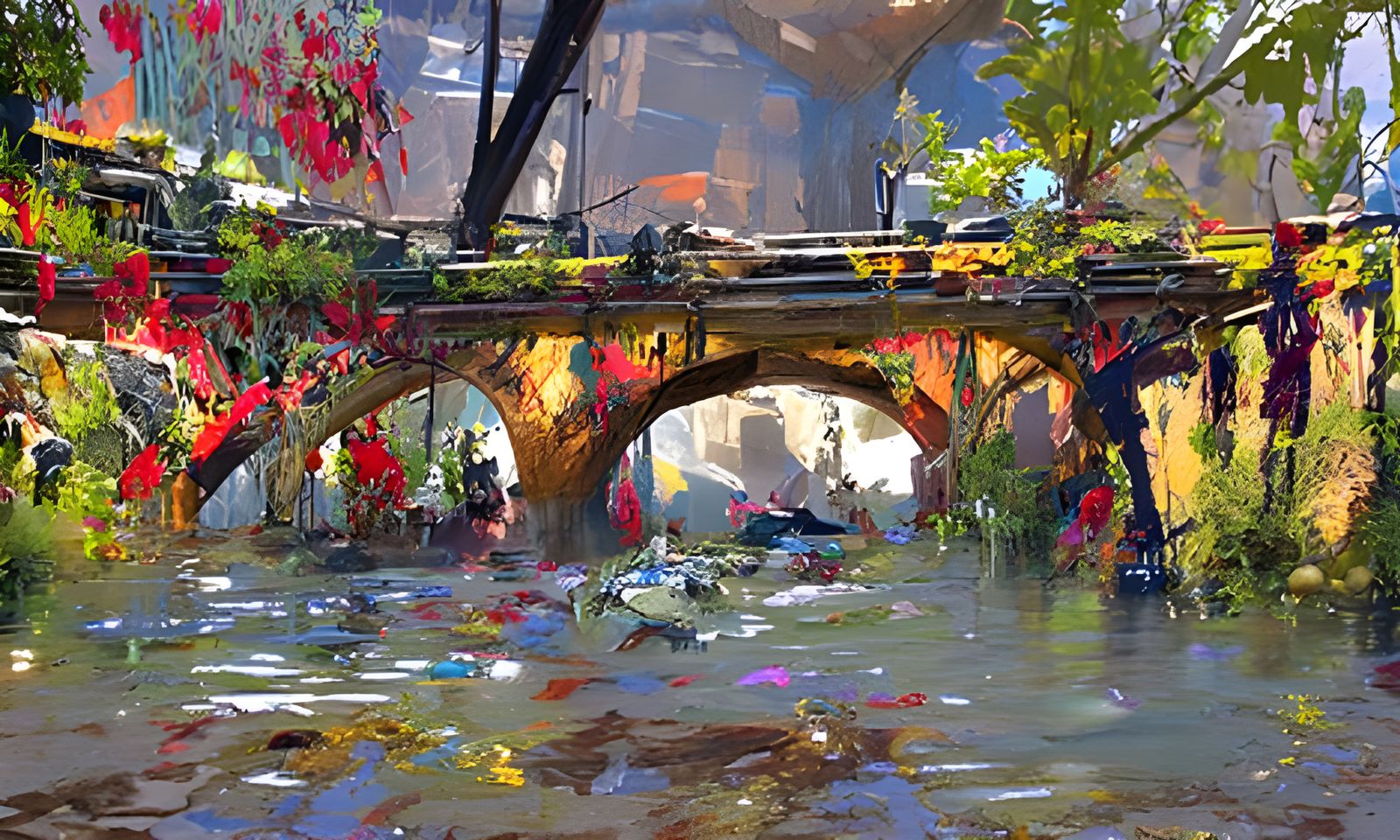 Colorful River Under Bridge in Unreal Engine