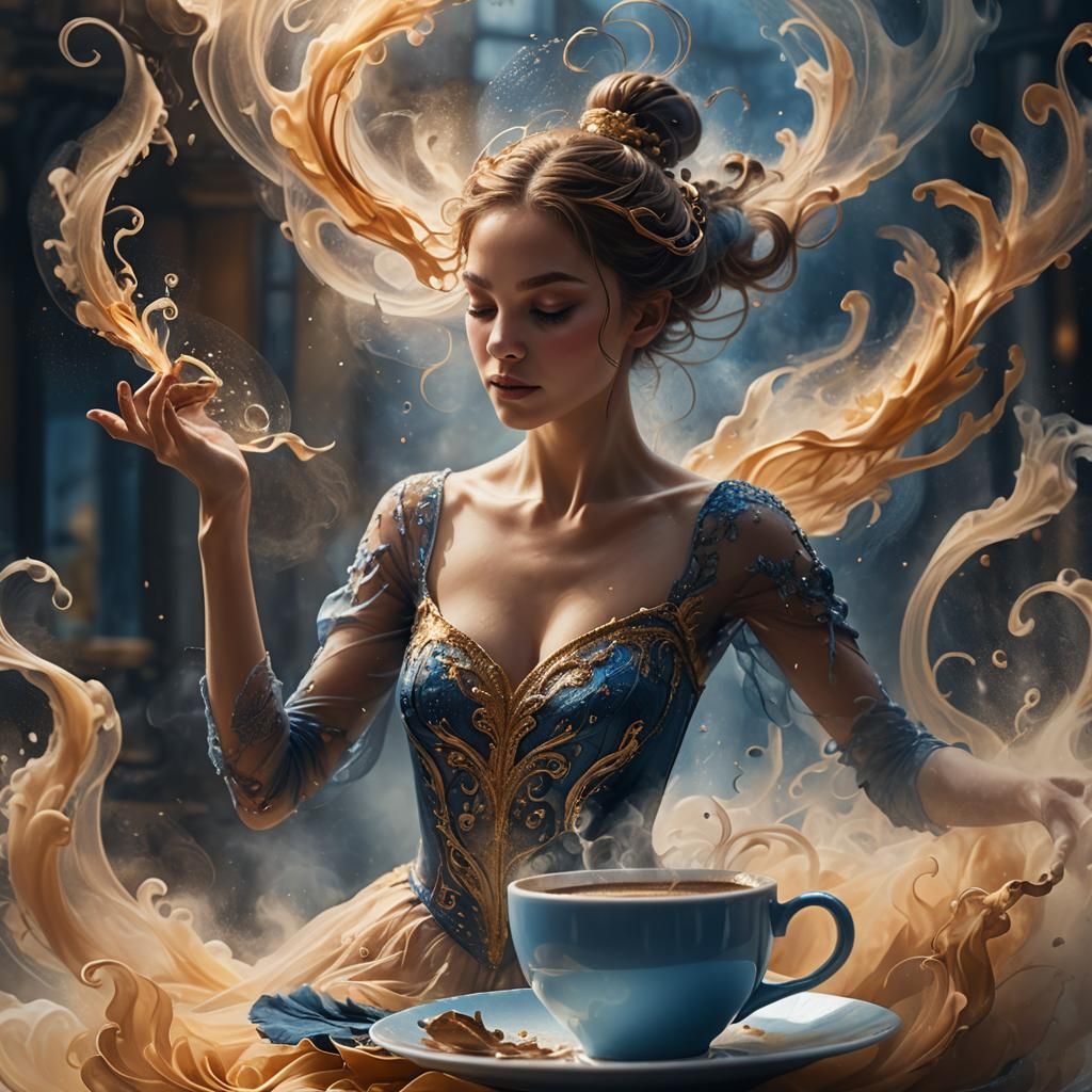 Ballerina Silhouette Emerges from Coffee Steam