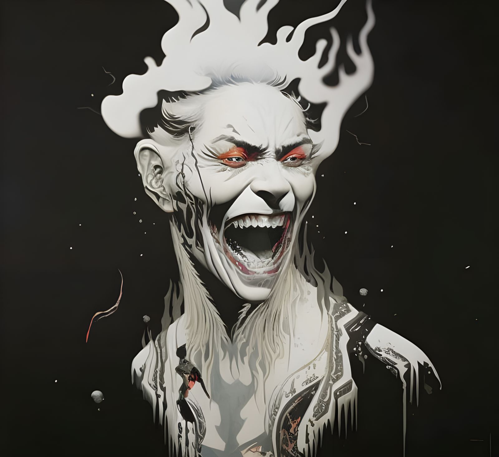 Screaming Demon in Paint Burst, Hyperdetailed Illustration