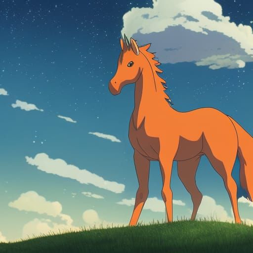 Orange Horse with Star in Studio Ghibli Style