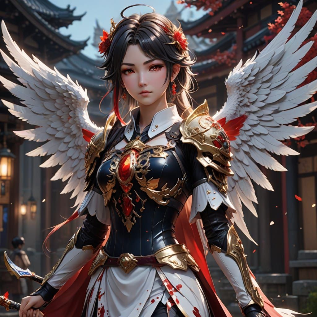 Majestic Angel of War in Anime-Inspired Digital Art