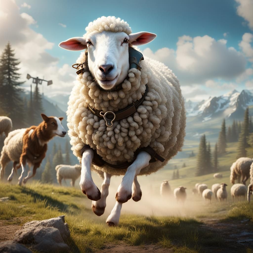 Sheep with Cracked Cowbell in Fantasy Art Style